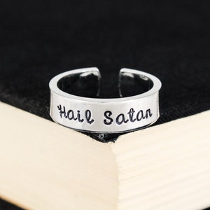 Hail Satan Cute Ring, Goth Ring, Inverted Cross, Aluminum Cuff Ring