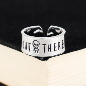 Out There Alien Ring, Alien Jewelry, Aliens, Grey Man, UFO, 90s, Area 51, Aluminum Cuff Ring