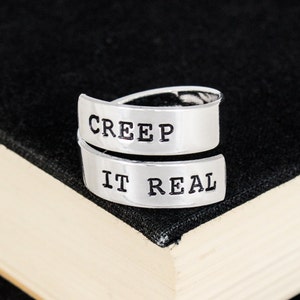 Creep It Real Ring, Halloween, Creepy, Gothic Jewelry, Horror, Aluminum Wrap Ring