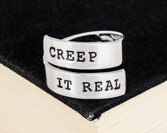 Creep It Real Ring, Halloween, Creepy, Gothic Jewelry, Horror, Aluminum Wrap Ring