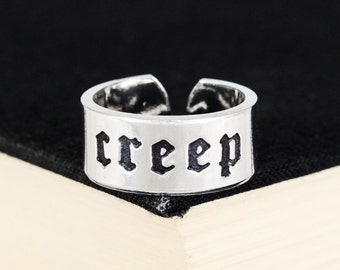 Creep Ring, Horror, Gothic, Halloween, Goth Jewelry, Aluminum Cuff Ring