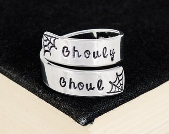 Ghouly Ghoul Cute Ring, Halloween, Spooky, Goth, Horror, Aluminum Wrap Ring Style B