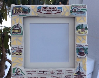 Mosaic Picture Frame, Indiana, made from vintage souvenir plate