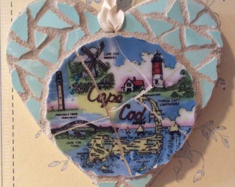 Mosaic Heart, Cape Cod, made from recycled pottery