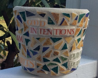 Mosaic Flower Pot, Resolutions , made from recycled pottery
