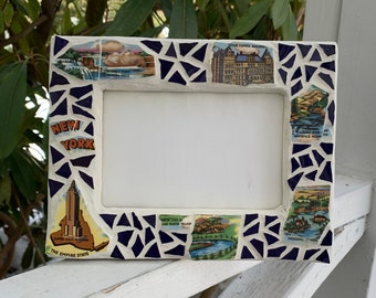 Mosaic Picture Frame, New York, made from vintage souvenir plate