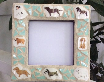 Mosaic Picture Frame, Show Dogs, made from a bone China mug