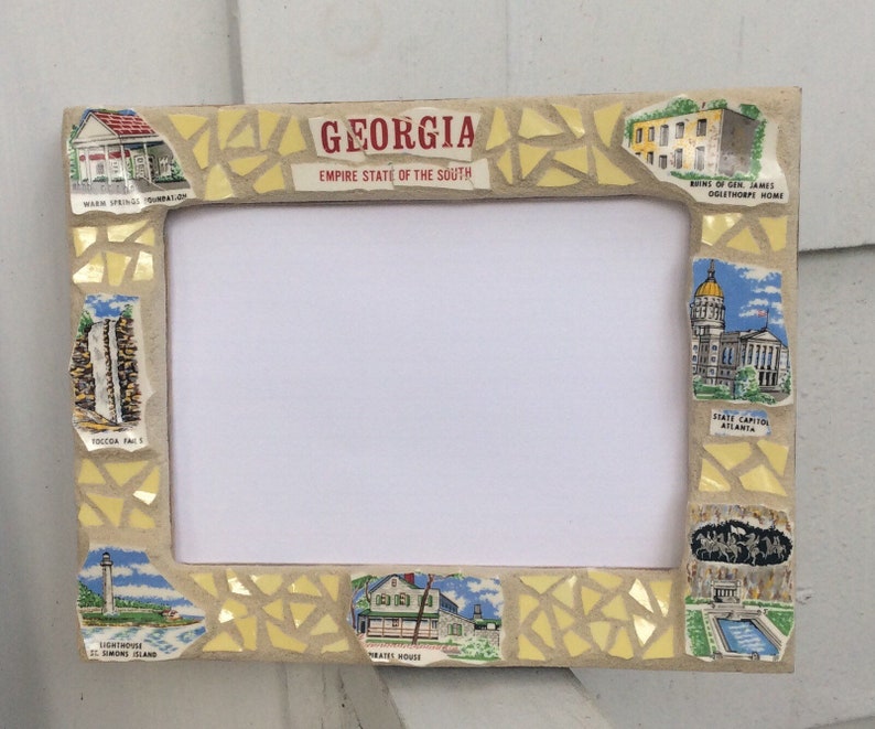 highlighting Georgia attractions made from vintage souvenir plate Mosaic Picture Frame