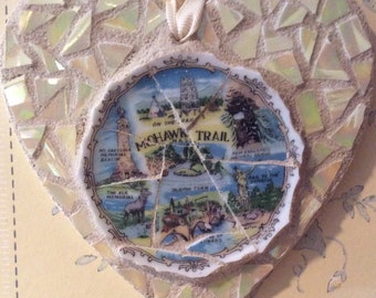Mosaic Heart, Mohawk Trail MA, made from recycled pottery
