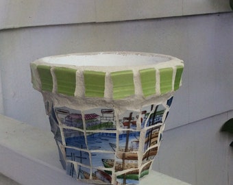 Mosaic Flower Pot, Fisherman’s Wharf , made from recycled pottery