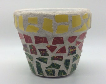 Mosaic Flower Pot, Chips and Salsa, made from recycled pottery