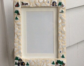 Mosaic Winter Holiday Picture Frame made from recycled pottery