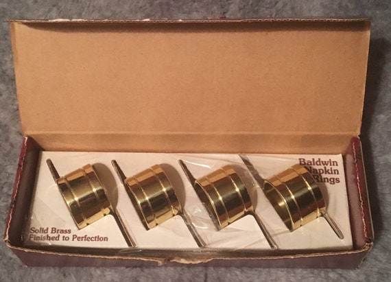 Baldwin Silver Polished Brass Napkin Rings Set of 4 New in Box 