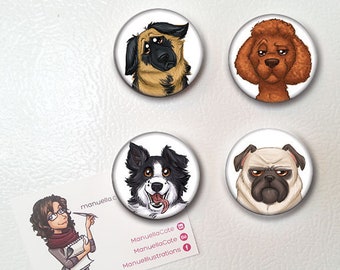 Dogs magnets, fridge magnets, magnetic fridge, magnet funny dogs, grumpy pug, happy border collie, royal poodle, shepherd