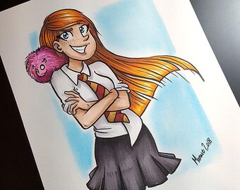 Hermione Granger Illustration Print Crookshanks Grumpy Etsy
