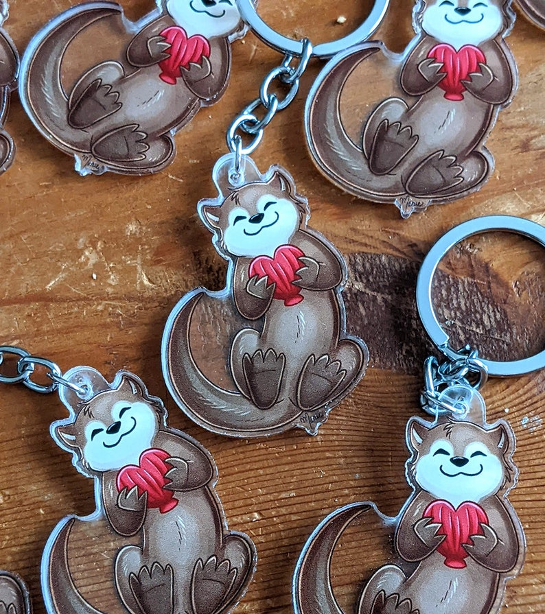 Happy Otter Keychains, fanart, acrylic charm, cute animal image 3