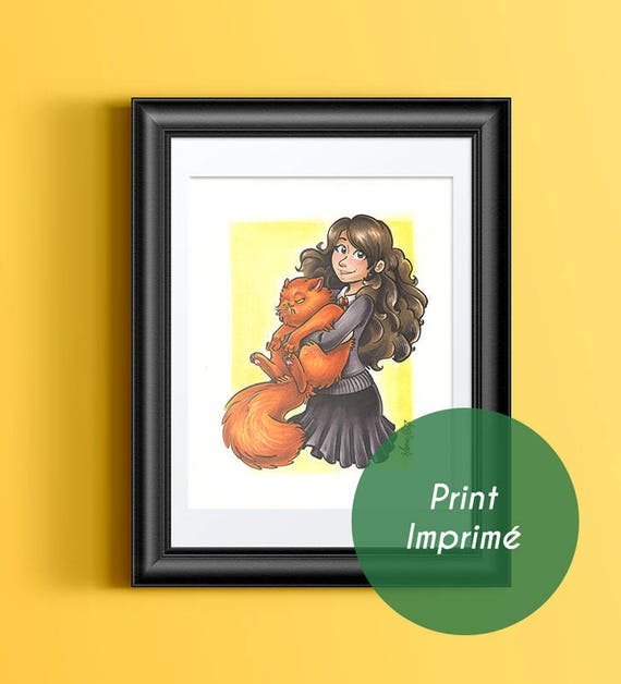 Hermione Granger Illustration Print Crookshanks Grumpy Etsy