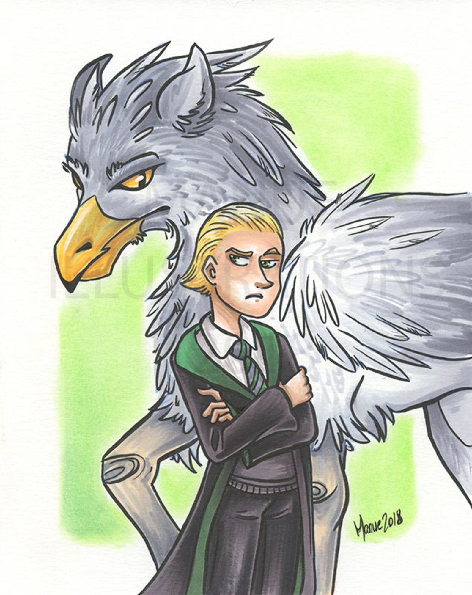 Draco Malfoy illustration original buckbeak hippogriff Etsy