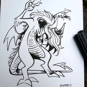 Drawtober day 08 - Rock - Dragon I wanna Rock, china ink