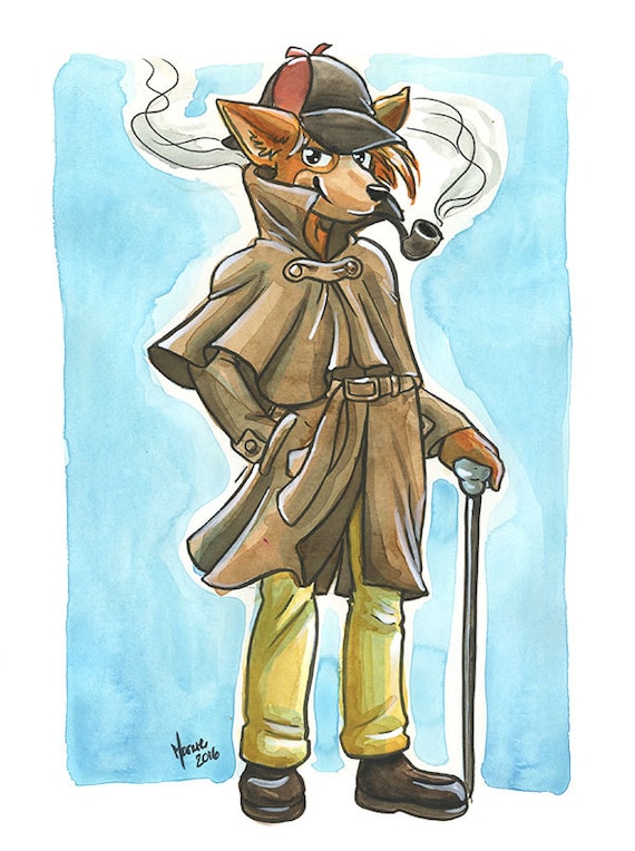 Sherlock Hound Original Watercolor Illustration Featuring Etsy