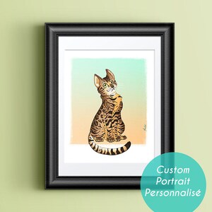 Chat Chien portrait, Portrait personnalisé animal de compagnie, chat, chien, lapin, illustration digitale,  décoration cadre cadeau carte