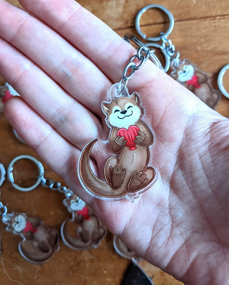 Happy Otter Keychains, fanart, acrylic charm, cute animal image 1