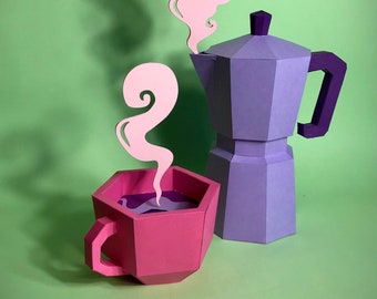 DIY Morning Coffee 3D paper craft conjunto de plantillas imprimibles