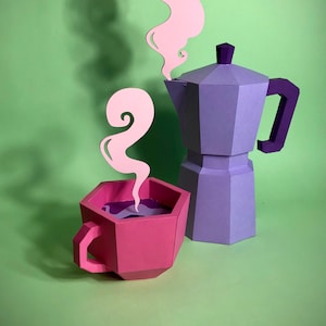 Set di modelli stampabili PDF/DXF/SVG per lavoretti in carta 3D Morning Coffee