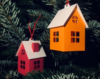 DIY 3D Paper Craft House Christmas Tree Ornament PDF Printable Template