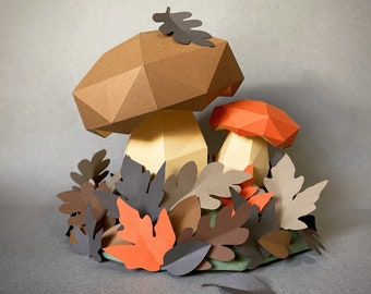 3D Papercraft Boletus Mushrooms PDF/DXF/SVG Printable Template