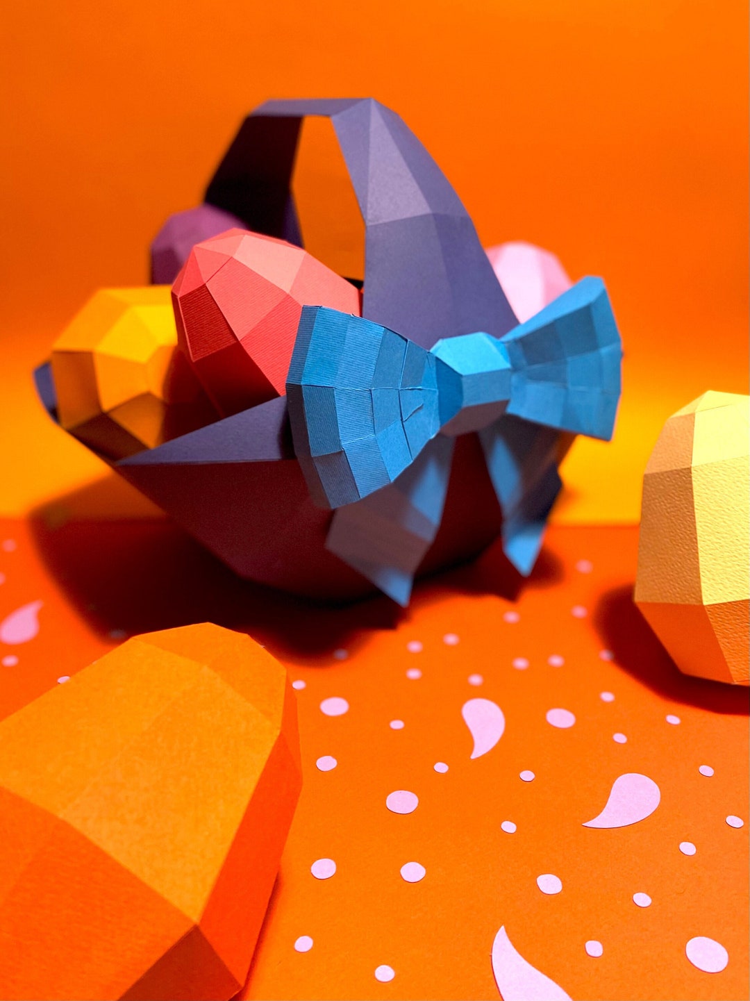 3D Papercraft Easter Basket With Eggs Printable Template PDF/SVG/DXF Etsy