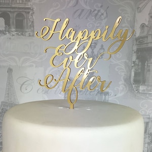 Happily Ever After cake topper wedding acrylic marriage anniversary party Mr&Mrs glitter script swirly UK laser cut