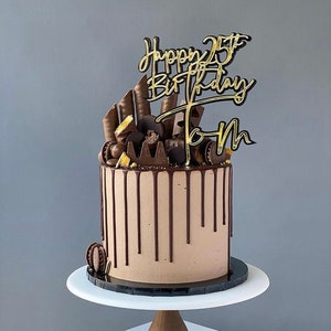 Personalised birthday cake topper double layer acrylic 18 25 30 35 40th 45 50th 55 60 65 70 gold mirror
