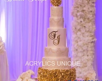 Wedding initials acrylic cake topper personalised monogram glitter 2.5" tall (6.5cm)