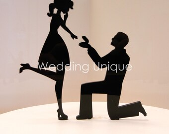 Wedding cake topper propoal silhouette proposal bride and groom, couple, personalised cake topper