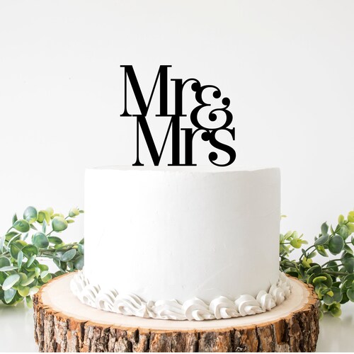 Mr & Mrs Script Acrylic Silver Mirror Wedding Cake Topper 