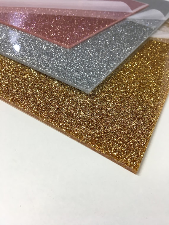 Perspex acrylic sheet glitter gold silver rose 3mm sparkle craft plastic jewellery plexiglass cut to size supplier