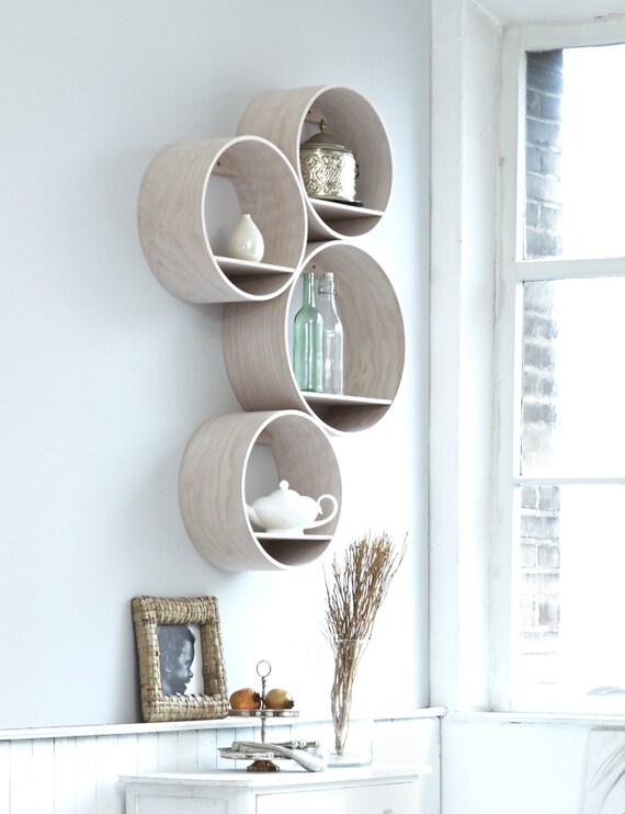 4 round wall shelves /small wood white stained incl. wall Etsy
