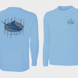 Blue Marlin on Columbia Blue Performance Long Sleeve Tee