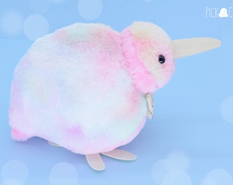 KIW-TIE: Kiwi bird cute plush pastel rainbow. Kawaii huggable bird doll.