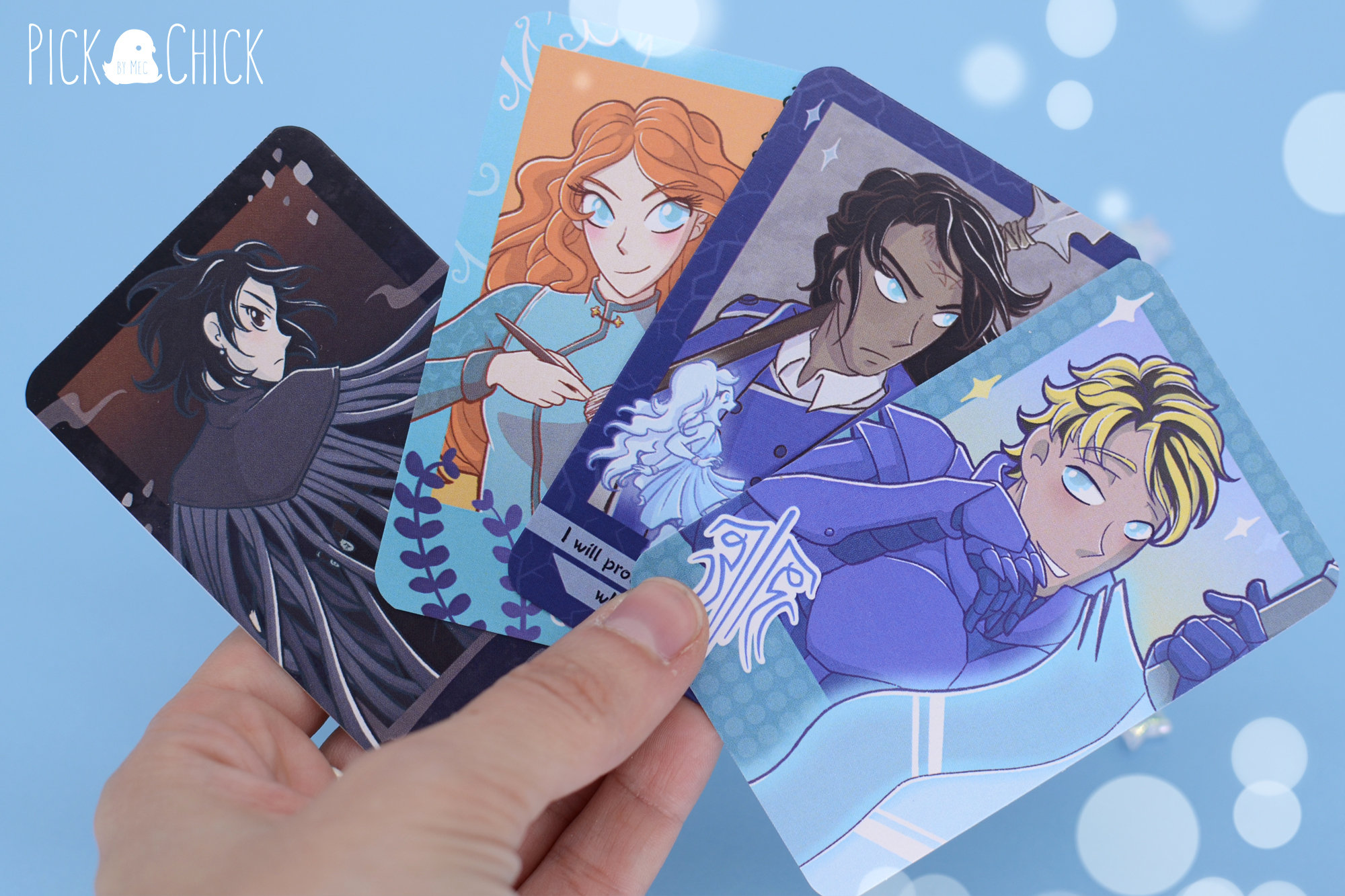 Photocards inspired in Cosmere characters (Mistborn and Stormlight Archive), by Brandon Sanderson