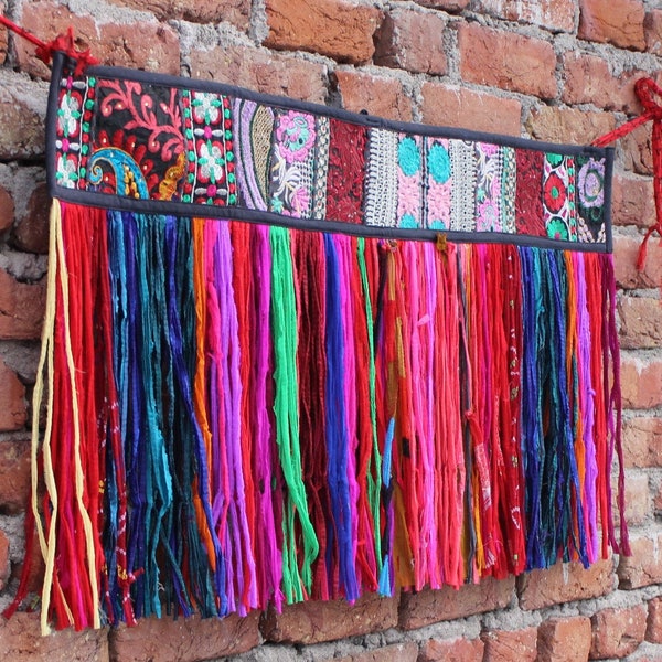 Rainbow Delight Sari Valance Indian Boho Rag Window Valance Embroidered Kitchen Valance Garland Hippie Curtain Patchwork Sari Fabric Banner