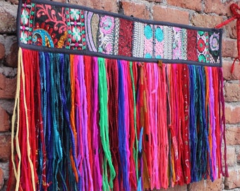 Cenefa de tela de sari bordada: Cortina de ventana estilo boho arcoíris
