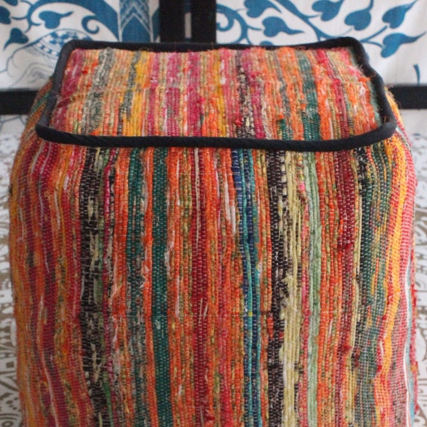 Colorful Pouf Ottomon Rainbow Pouffe Accent Ottoman Puff Cover Multicolor Bag Rag Rug Pouf Cover