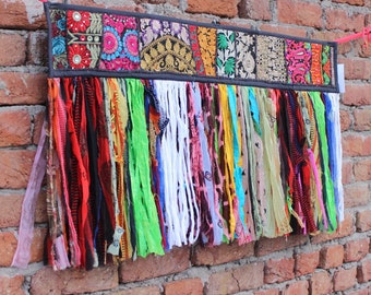 Bohemian Embroidered Patchwork Valance: Recycled Sari Fabric Decor