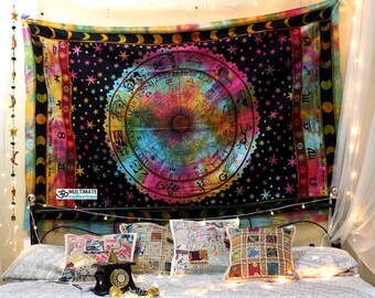Zodiac Wall Tapestry College Dorm Decor Sun And Moon Indian Tapestry Horoscope Wall Hanging Tie Dye Hippie Tapestry Psychedelic Tapestry