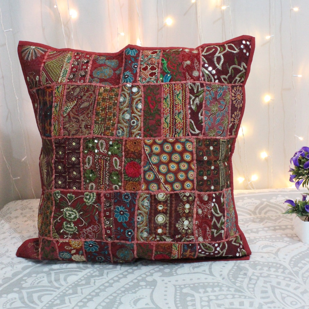 Patchwork Boho Pillow Cover Bohemian Decorative Pillow Boho Etsy