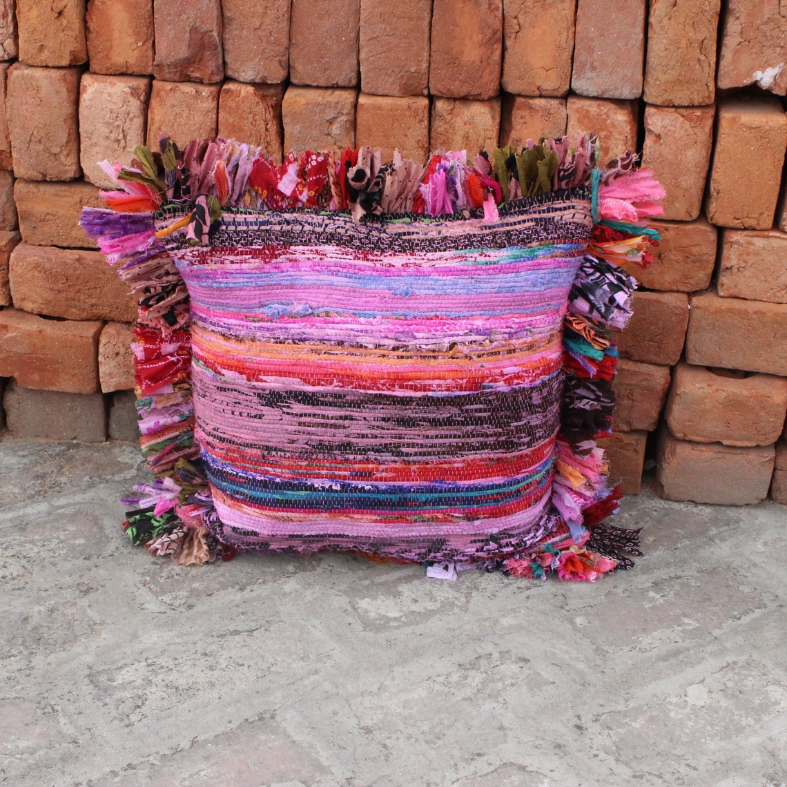 Rag Rug Pillow cover Hand woven Chindi Rug Pillow Vintage Etsy