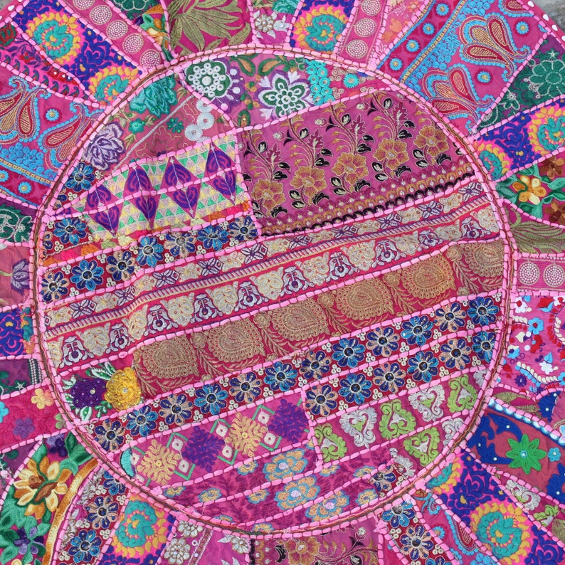 Large Pink Boho Floor Pillow cover Indian bean bag Bohemian Round seating pouf patchwork boho Pillow meditation cushion Pet bed XL dog bed