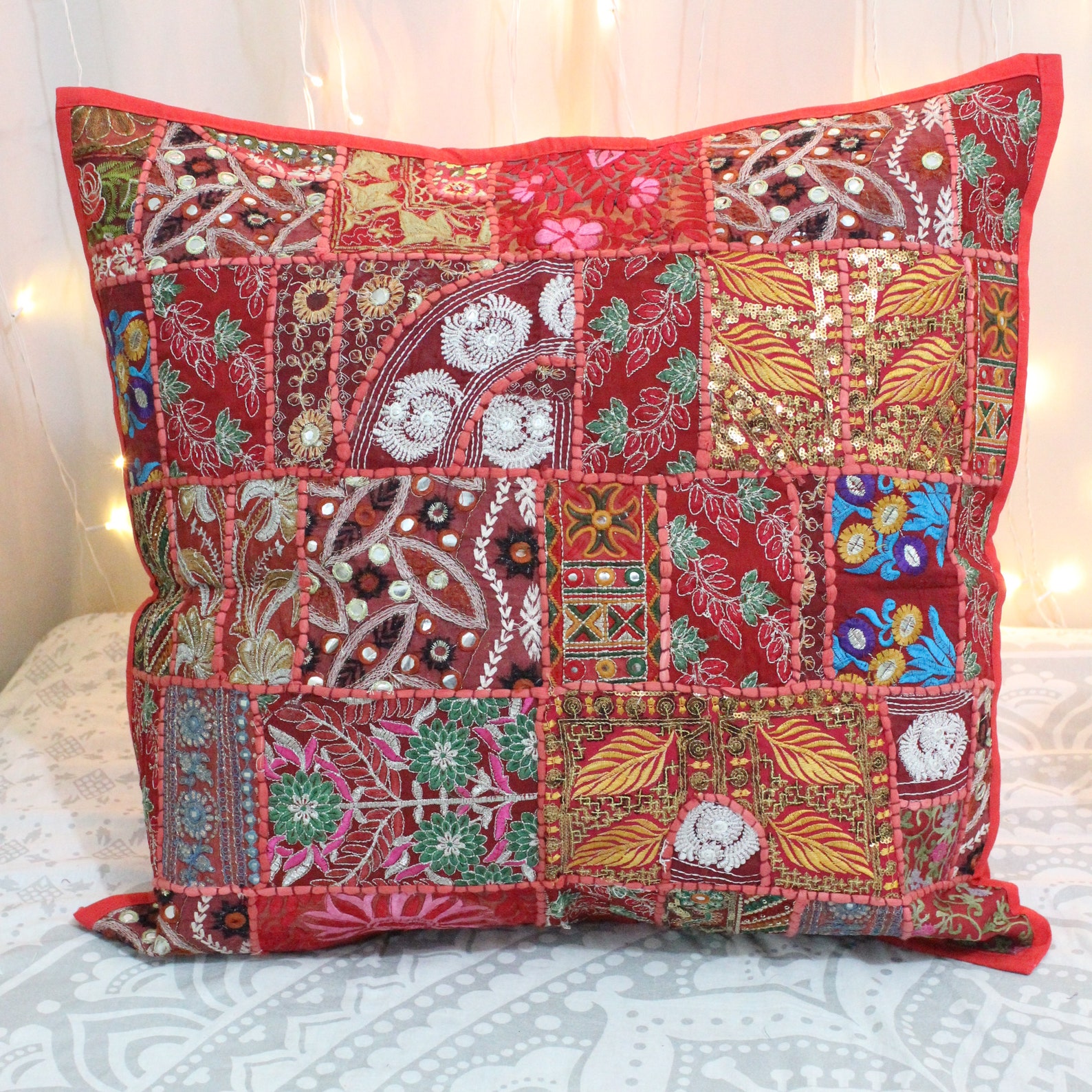 Red Decorative Boho Throw Pillow Vintage Throw Pillow Accent Etsy